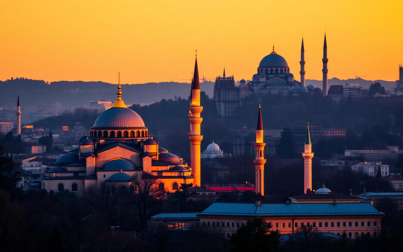 Istanbul skyline at sunset